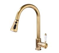 TYMYW Kitchen Mixer Tap with Pull Out Spray Brass 3 Spray Modes High Arc Kitchen Tap 360° Swivel Single Hole,Antique,A