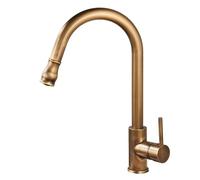 TYMYW Kitchen Mixer Tap with Pull Out Spray Brass 360° Swivel Kitchen Sink Mixer Taps 1 Hole Single Lever,Antique,B