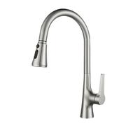 TYMYW Kitchen Mixer Tap with Pull Out Sprayer 360° Swivel Kitchen Mixer Taps 1 Hole Brass Three Water Outlet Modes,Brushed Silver