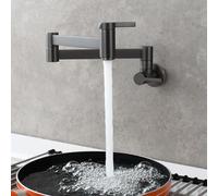 TYMYW Kitchen Pot Filler Tap Cold Water Only Kitchen Tap Wall Mounted Folding 360° Swivel Double Swing Arm Single Hole Brass,Grey