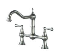 TYMYW Kitchen Sink Mixer Taps 2 Hole Dual Lever Rotatable Bridge Brass Kitchen Tap,Brushed Silver