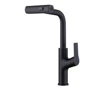 TYMYW Kitchen Sink Tap with Pull Out Sprayer 3 Modes Waterfall Pull Out Kitchen Mixer Tap 360° Swivel Single Lever 1 Hole,Black