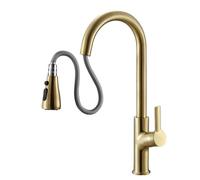 TYMYW Kitchen Sink Taps Mixer with Pull Out Spray Dual-Mode Water Kitchen Tap 360 Swivel Single Handle Brass,Gold