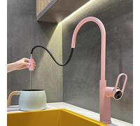 TYMYW Kitchen Sink Taps with Pull Out Spray 2 Mode 360° Swivel High Arc Kitchen Mixer Tap Single Handle Brass,Pink