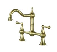 TYMYW Kitchen Tap Brass 360° Rotatable Bridge Kitchen Sink Mixer Taps 2 Hole Dual Lever Brushed Gold