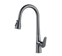 TYMYW Kitchen Tap with Pull Out Spray 360° Swivel with 3 Spray Modes Kitchen Mixer Taps 1 Hole Brass,Brushed Grey