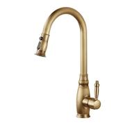 TYMYW Kitchen Tap with Pull Out Spray Three Modes 360° Swivel 60Cm Pull Out Kitchen Tap Brass Single Lever 1 Hole,Retro,A