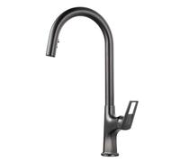 TYMYW Kitchen Taps with Pull Out Spray Single Lever 360° Swivel High Arc Kitchen Mixer Tap 2 Mode Brass 1 Hole,Grey
