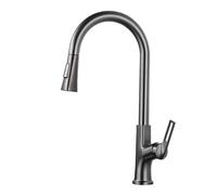 TYMYW Kitchen Taps with Pull Out Spray Single Lever 360° Swivel High Arc Kitchen Mixer Tap 2 Mode Brass,Grey