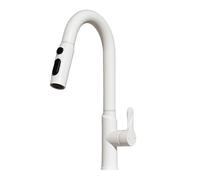 TYMYW Kitchen Taps with Pull Out Spray with 3 Spray Modes 360° Swivel Kitchen Mixer Taps 1 Hole Brass,White