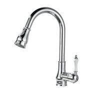 TYMYW Pull Out Spray Kitchen Sink Taps, 2 Spray Modes 360° Swivel Single Lever Kitchen Mixer Taps 1 Hole Brass,Retro Silver