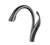 TYMYW Pull Out Spray Kitchen Sink Taps, 2 Spray Modes High Arc Kitchen Mixer Tap 360 Swivel Single Lever Single Hole,Grey