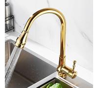TYMYW Pull Out Spray Kitchen Sink Taps, 2 Spray Modes High Arc Kitchen Tap 360° Swivel Hot and Cold Single Lever Brass,Retro,A