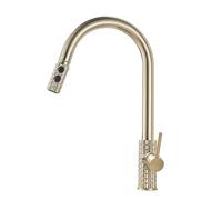 TYMYW Pull Out Spray Kitchen Sink Taps, 2 Spray Modes High Arc Kitchen Tap Antique Brass 360° Swivel Hot and Cold Single Hole