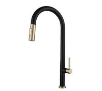 TYMYW Stainless Steel Kitchen Tap Pull Out with 2 Spray Mode 360° Swivel High-Arc Pull Out Kitchen Mixer Tap 1 Hole,Black+Gold