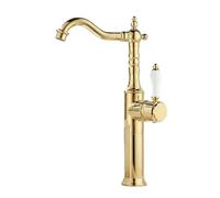 TYMYW Tall Tap for Countertop Basin 360° Swivel Single Lever Retro Bathroom Tap Hot and Cold Brass Single Hole,Zirconium Gold