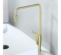 TYMYW Tall Tap for Countertop Basin Single Handle High Rise Basin Mixer Tap Brass Single Hole Installation,Brushed Gold