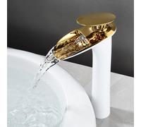 TYMYW Tall Tap for Countertop Basin Waterfall Retro Bathroom Tap Single Lever Hot and Cold Brass Single Hole,Platinum