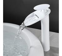 TYMYW Tall Tap for Countertop Basin Waterfall Retro Bathroom Tap Single Lever Hot and Cold Brass Single Hole,White