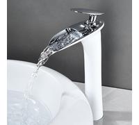 TYMYW Tall Tap for Countertop Basin Waterfall Retro Bathroom Tap Single Lever Hot and Cold Brass Single Hole,Silver