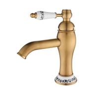 TYMYW Victorian Taps for Bathroom Basin Single Lever Basin Mixer Tap | Brass ,Floral Ceramic Handle & Base ,Single Hole Deck Mounted,Antique Brushed