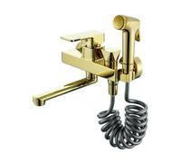 TYMYW Wall Mounted Kitchen Spray Tap with Dual Mode Sprayer and 360° Rotatable Spout Sink Mixer Tap 2 Hole Brass,Gold,25Cm