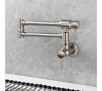 TYMYW Wall Mounted Pot Filler Kitchen Tap Cold Water Only Folding Brass Kitchen Sink Tap with Double Joint Swing Arm,Brushed