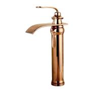TYMYW Waterfall Basin Mixer Tap Single Lever Retro Bathroom Tap Brass Single Hole for Tall Countertop Basin,Rose Gold