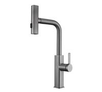 TYMYW Waterfall Kitchen Tap Stainless Steel Pull Out with 3 Modes Sprayer Single Lever 360° Swivel Kitchen Mixer Taps 1 Hole,Grey
