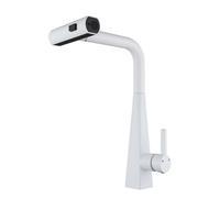 TYMYW Waterfall Kitchen Taps with Pull Out Spray 3 Modes 360° Swivel High Arc Brushed Steel Kitchen Tap Single Lever 1 Hole,White