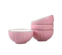 TYMYYS/Ceramic Cereal Bowls Set, 400ml Breakfast Bowls, Ceramic Soup Bowls, Rice Bowl Microwave Safe-Pink-Set of 4
