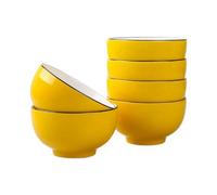 TYMYYS/Ceramic Cereal Bowls Set, 400ml Breakfast Bowls, Ceramic Soup Bowls, Rice Bowl Microwave Safe-Yellow-Set of 6
