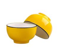 TYMYYS/Ceramic Cereal Bowls Set, 400ml Breakfast Bowls, Ceramic Soup Bowls, Rice Bowl Microwave Safe-Yellow-Set of 2