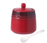 TYMYYS Ceramic Sugar Bowl with Lid, Sugar Bowl with Spoon, Salt Cellar with Lid - Red, 240ml/8.5oz