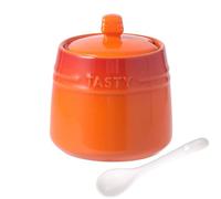 TYMYYS Ceramic Sugar Bowl with Lid, Sugar Bowls for Countertop Coffee Bar Accessories, Sugar Bowl with Spoon, Salt Cellar with Lid-orange-240ml/8.5oz