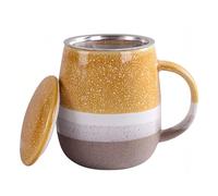 TYMYYS Ceramic Tea Cup with Loose Leaf Infuser, Tea Infuser Mug with Lid, 450ml, Gradient Tea Cup-Yellow-450ml