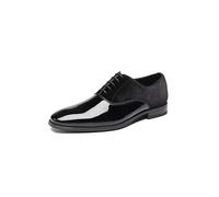 TYNDALL Mens Oxford Classic Faux Patent Leather Lace-up Tuxedo Dress Shoes Black Use for Business Wedding Formal Dinners Church Services Theatre Performance, Black, 10.5