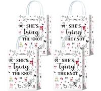 Tyndallrays 16-Pack Black Bow Bridal Shower Goodie Bags with Handles, She's Tying The Knot Favor Bags for Women, Candy Treat Gift Bags for Bachelorette Party, Wedding Bridal Shower Decorations, 5.9 x