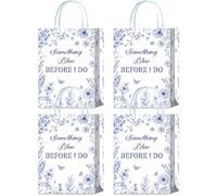 Tyndallrays 16 Pieces Something Blue Before I Do Bridal Shower Party Favors Bags, Blue and White Floral Bridal Shower Goody Gift Snacks Treat Candy Bags with Handles for Wedding-related Occasions