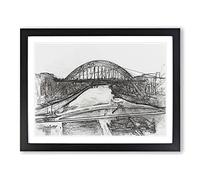 Tyne Bridge Linking Newcastle In Abstract Modern Art Framed Print | A4 Black Framed Wall Art | Ready to Hang | Abstract Cityscape Picture | Living Room Bedroom Lounge Office