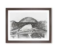Tyne Bridge Linking Newcastle In Abstract Modern Art Framed Wall Art Print, Ready to Hang Picture for Living Room Bedroom Home Office Décor, Walnut A2 (64 x 46 cm)