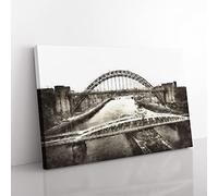 Tyne Bridge Linking Newcastle Painting Modern Art Canvas Wall Art Print Ready to Hang, Framed Picture for Living Room Bedroom Home Office Décor, 60x40 cm (24x16 Inch)