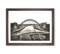Tyne Bridge Linking Newcastle Painting Modern Art Framed Wall Art Print, Ready to Hang Picture for Living Room Bedroom Home Office Décor, Walnut A3 (46 x 34 cm)