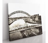 Tyne Bridge Linking Newcastle Painting Modern Canvas Wall Art Print Ready to Hang, Framed Picture for Living Room Bedroom Home Office Décor, 50x50 cm (20x20 Inch)