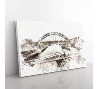 Tyne Bridge Linking Newcastle Watercolour Modern Canvas Wall Art Print Ready to Hang, Framed Picture for Living Room Bedroom Home Office Décor, 76x50 cm (30x20 Inch)