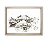 Tyne Bridge Linking Newcastle Watercolour Modern Framed Print | A4 Oak Framed Wall Art | Ready to Hang | Modern Cityscape Picture | Living Room Bedroom Lounge Office