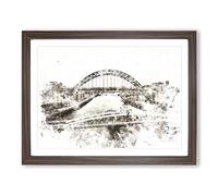 Tyne Bridge Linking Newcastle Watercolour Modern Framed Print | A4 Walnut Framed Wall Art | Ready to Hang | Modern Cityscape Picture | Living Room Bedroom Lounge Office
