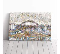 Tyne Bridge Newcastle - | Canvas Wall Art Print | Framed & Ready to Hang Picture | Modern Home Decor for Living Room, Bedroom, Kitchen or Office | 20x14 Inches