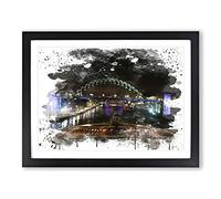 Tyne Bridge Newcastle V3 Modern Framed Print | A3 Black Framed Wall Art | Ready to Hang | Modern Cityscape Picture | Living Room Bedroom Lounge Office