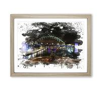 Tyne Bridge Newcastle V3 Modern Framed Print | A4 Oak Framed Wall Art | Ready to Hang | Modern Cityscape Picture | Living Room Bedroom Lounge Office